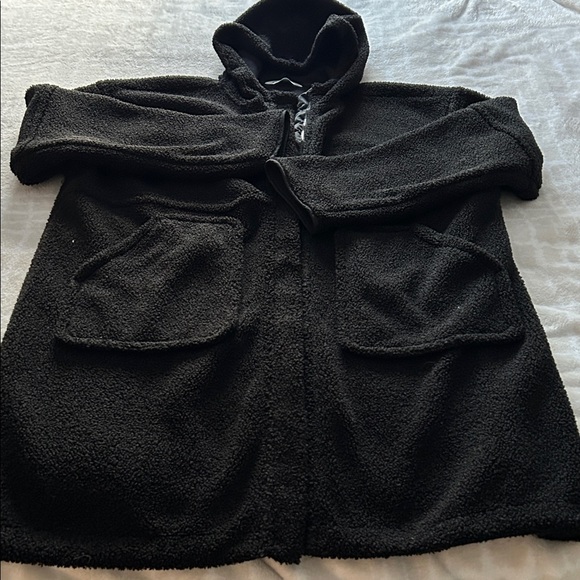 FLX Women’s Black High Pile Longline Full Zip Coat Jacket, Size L-XL, NWT - Picture 4 of 11